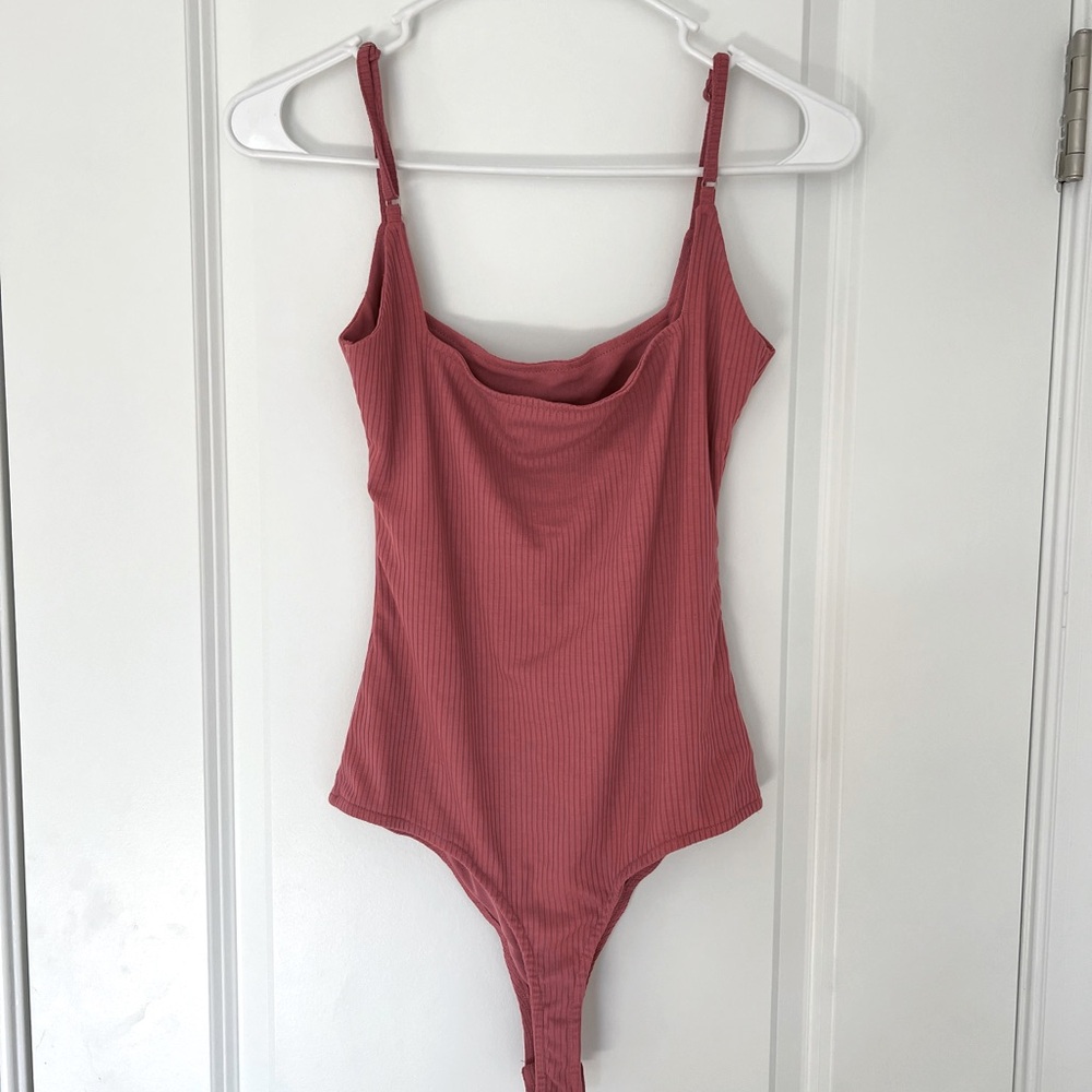 SOLD - Lulus Ribbed Strappy Pink Bodysuit